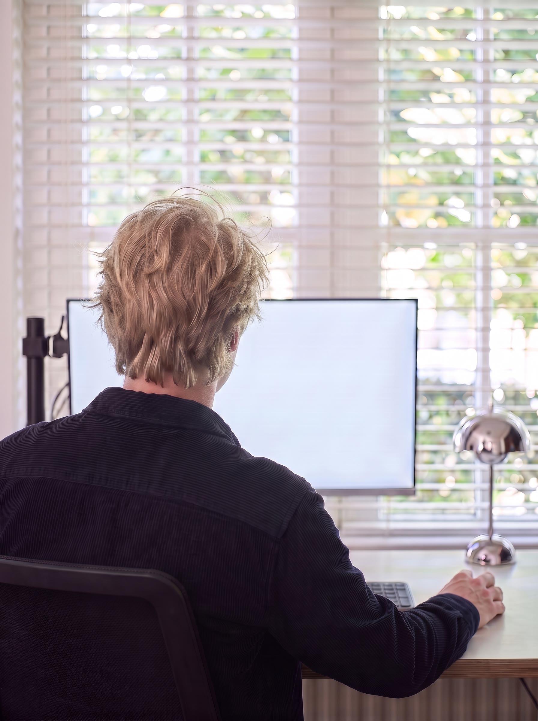 Thibaud Cuvelier at his desk, reviewing wireframes on screen