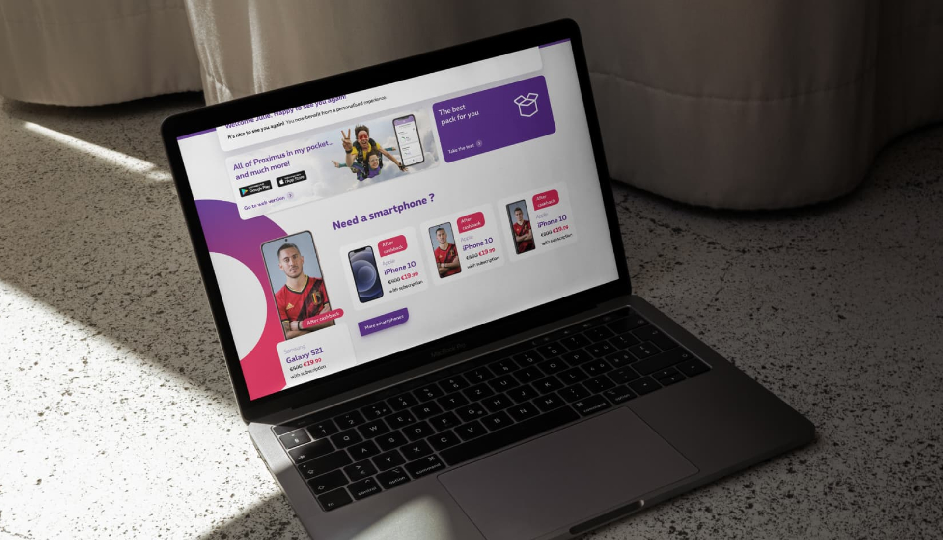 Desktop version of the Proximus homepage showing the joint offers section