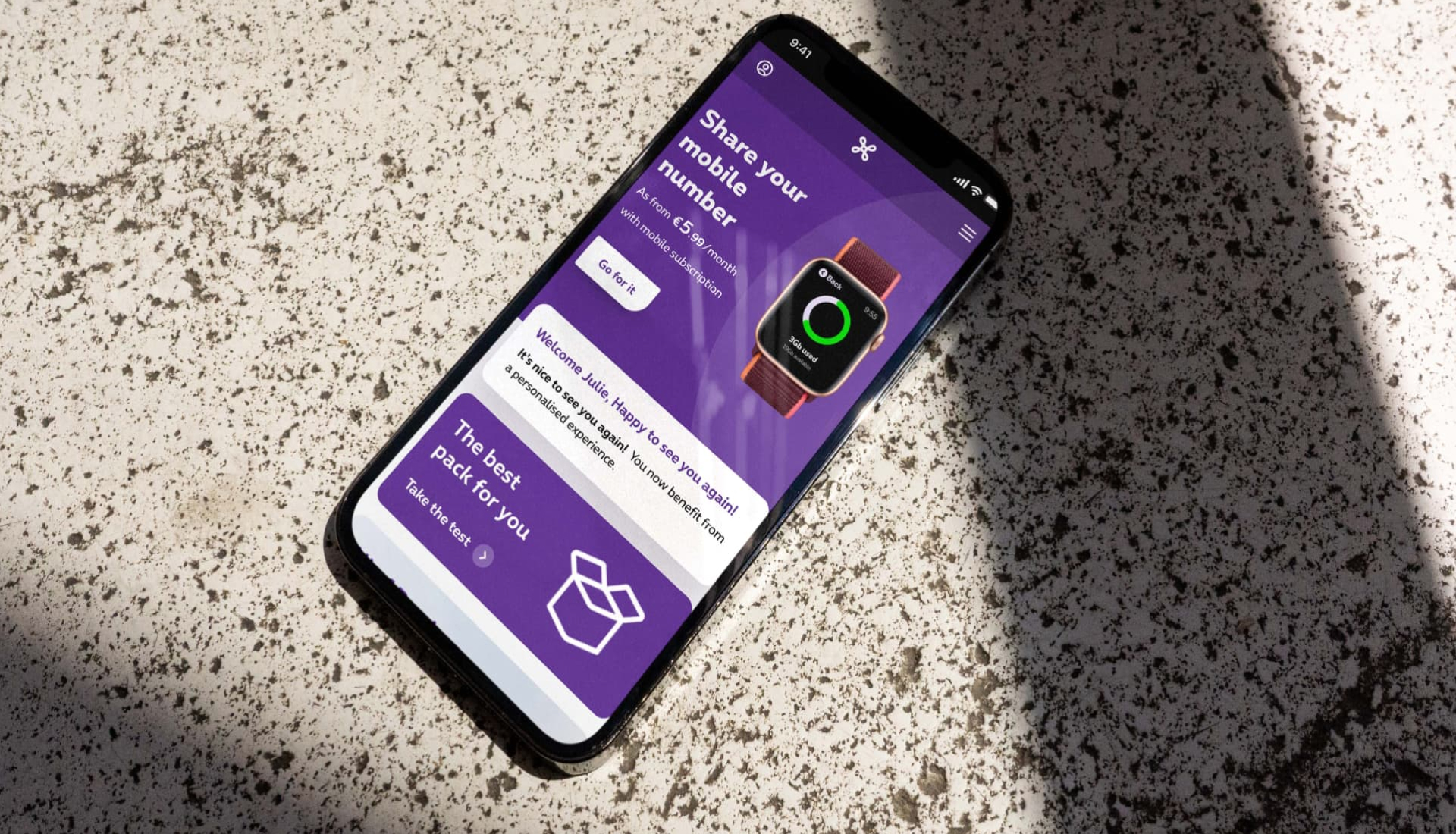 Mobile version of the Proximus homepage showing responsive design